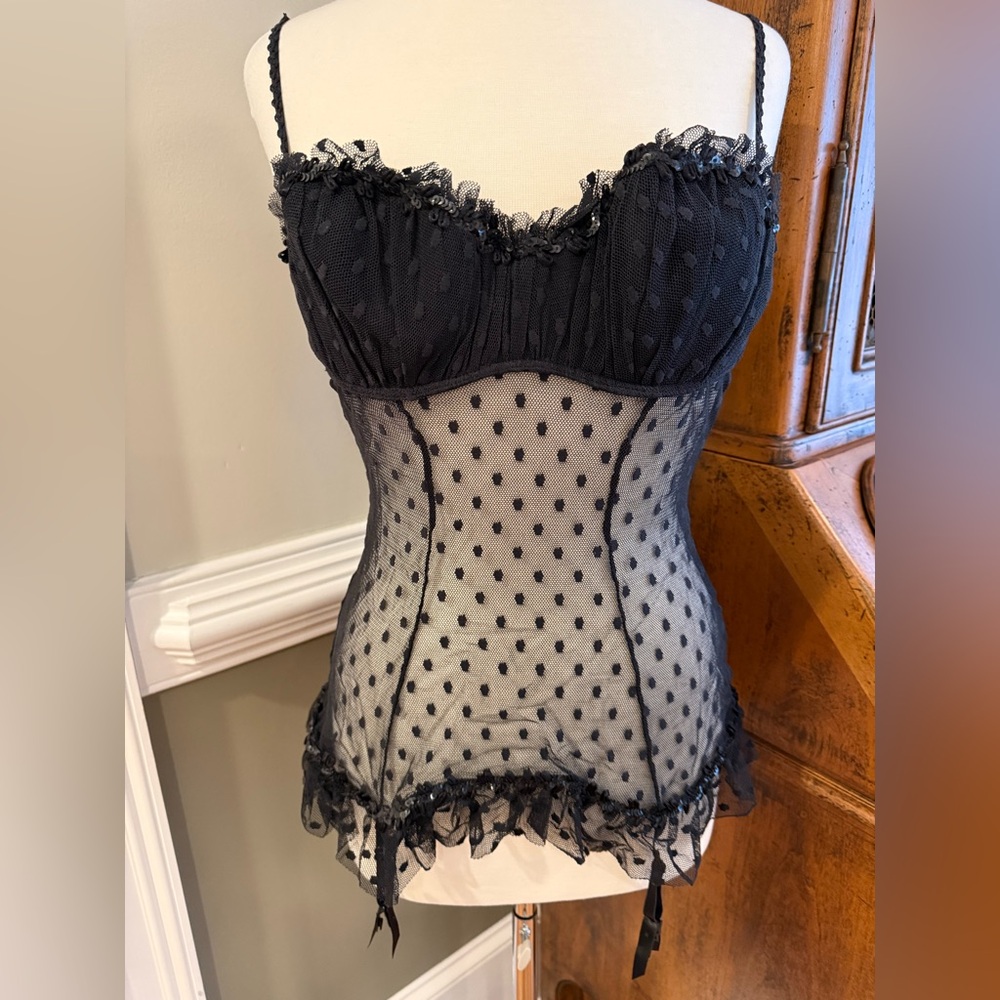 Victoria's Secret "Sexy Little Things" Milkmaid Mesh Corset w/Garter Clips 36C - Picture 1 of 8